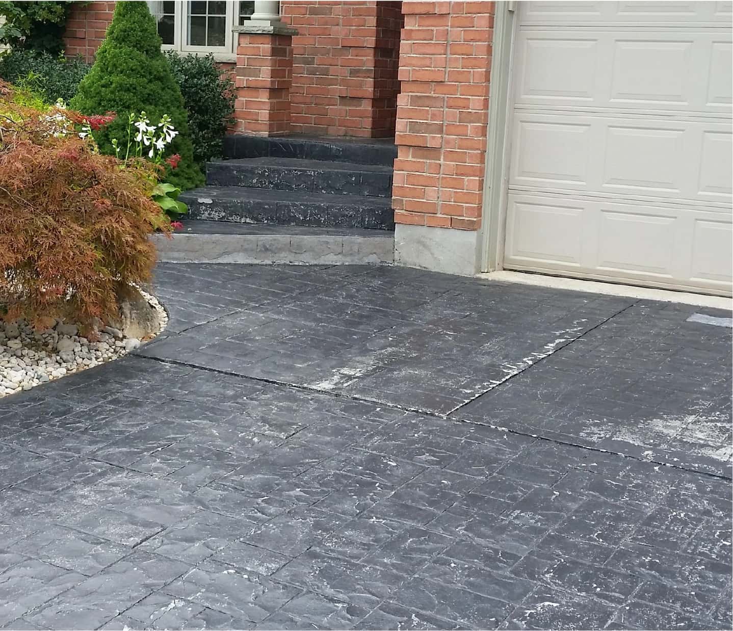 stone steps with paint finish wearing away